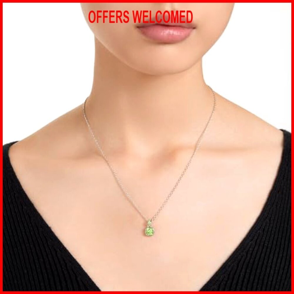 Square-Cut Stone Crystal Pendant Necklace Rhodium Finish - Picture 5 of 7